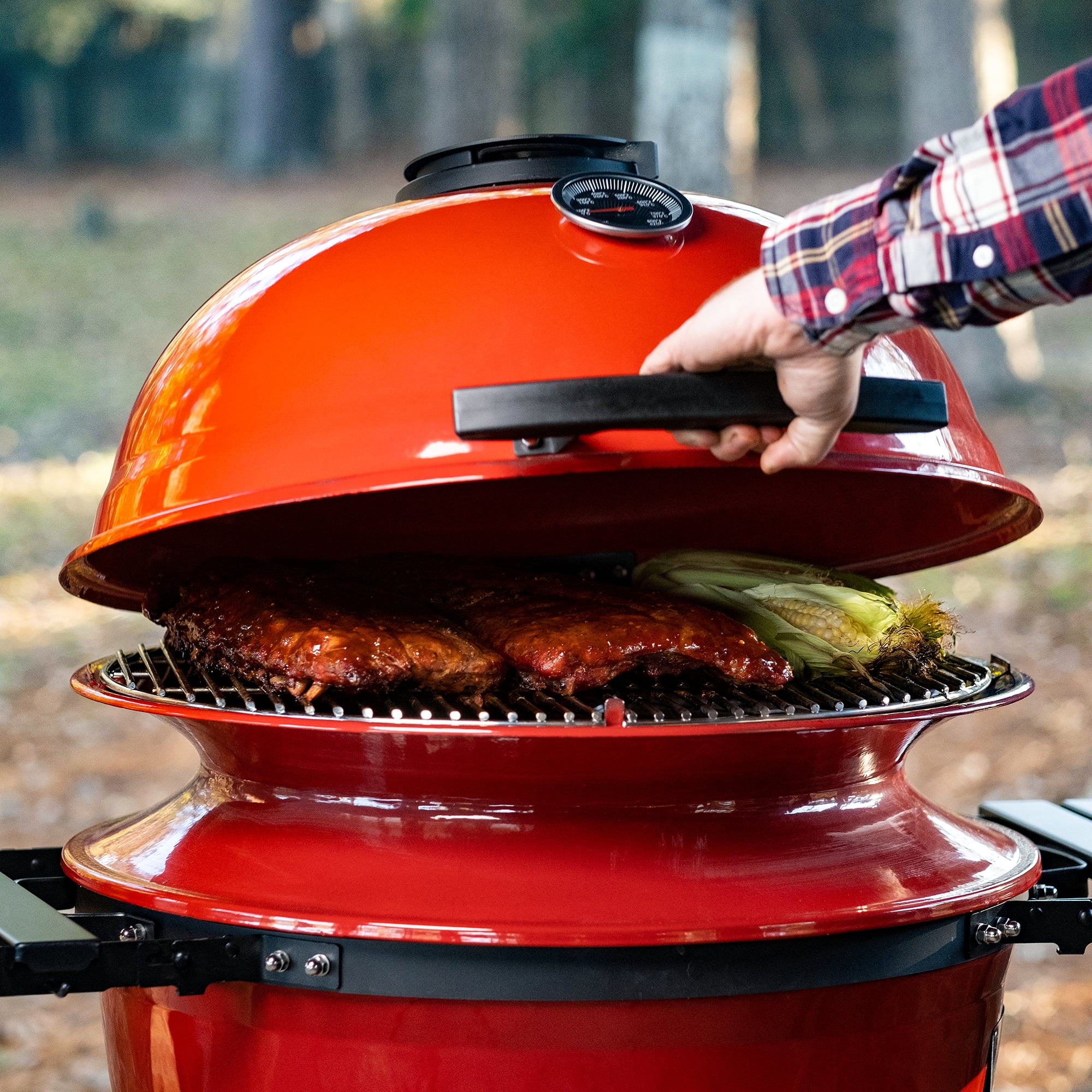 Kamado Joe Kettle Joe 22 in. Charcoal Grill in Red with Hinged Lid, Cart, and Side Shelves - UZIS Sports