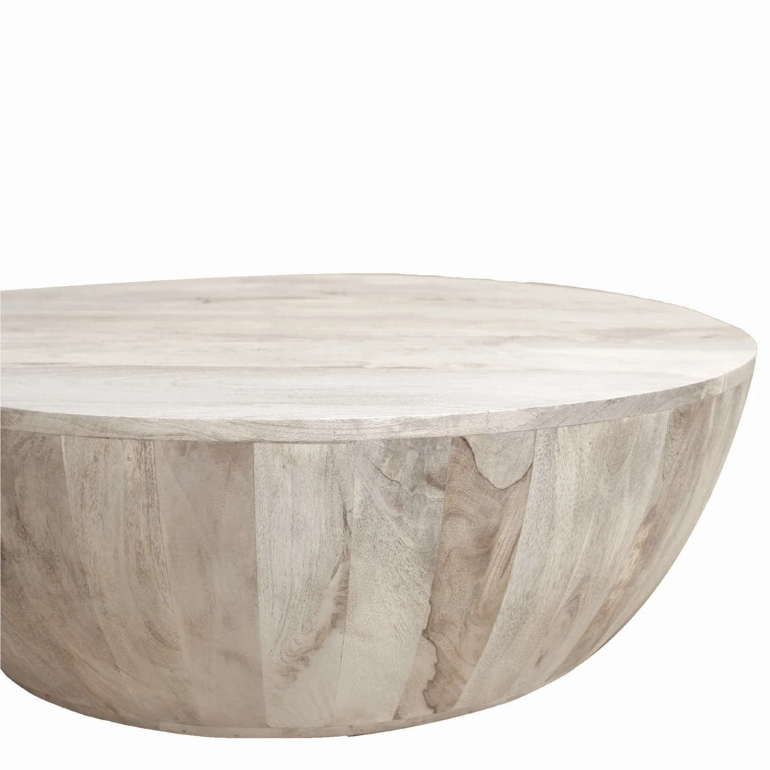 The Urban Port 36 Inch Round Mango Wood Coffee Table, Subtle Grains, Distressed White-Color:Light Brown - UZIS Sports