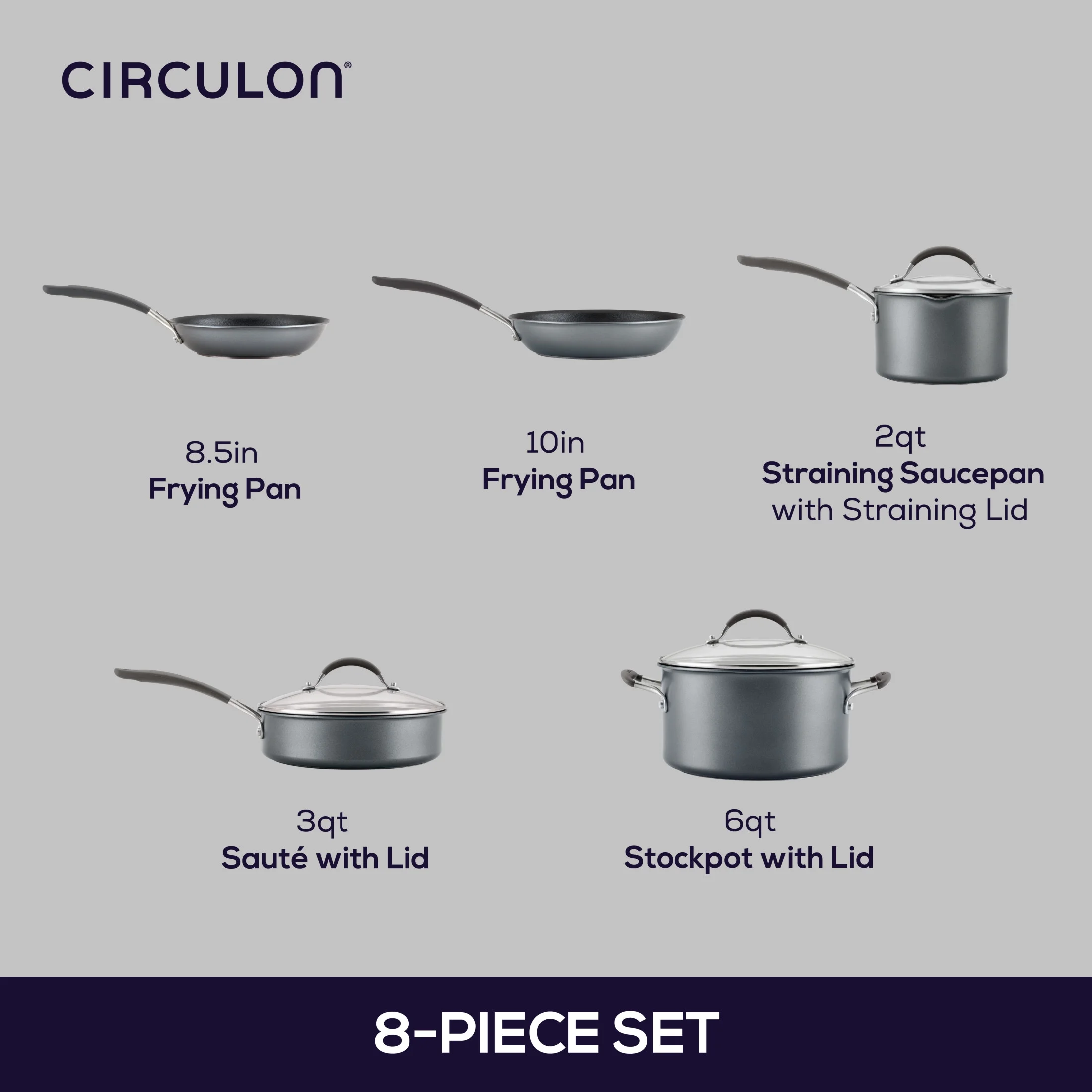 Circulon ScratchDefense 8 Piece Nonstick Induction Pots and Pans Set, Graphite - UZIS Sports