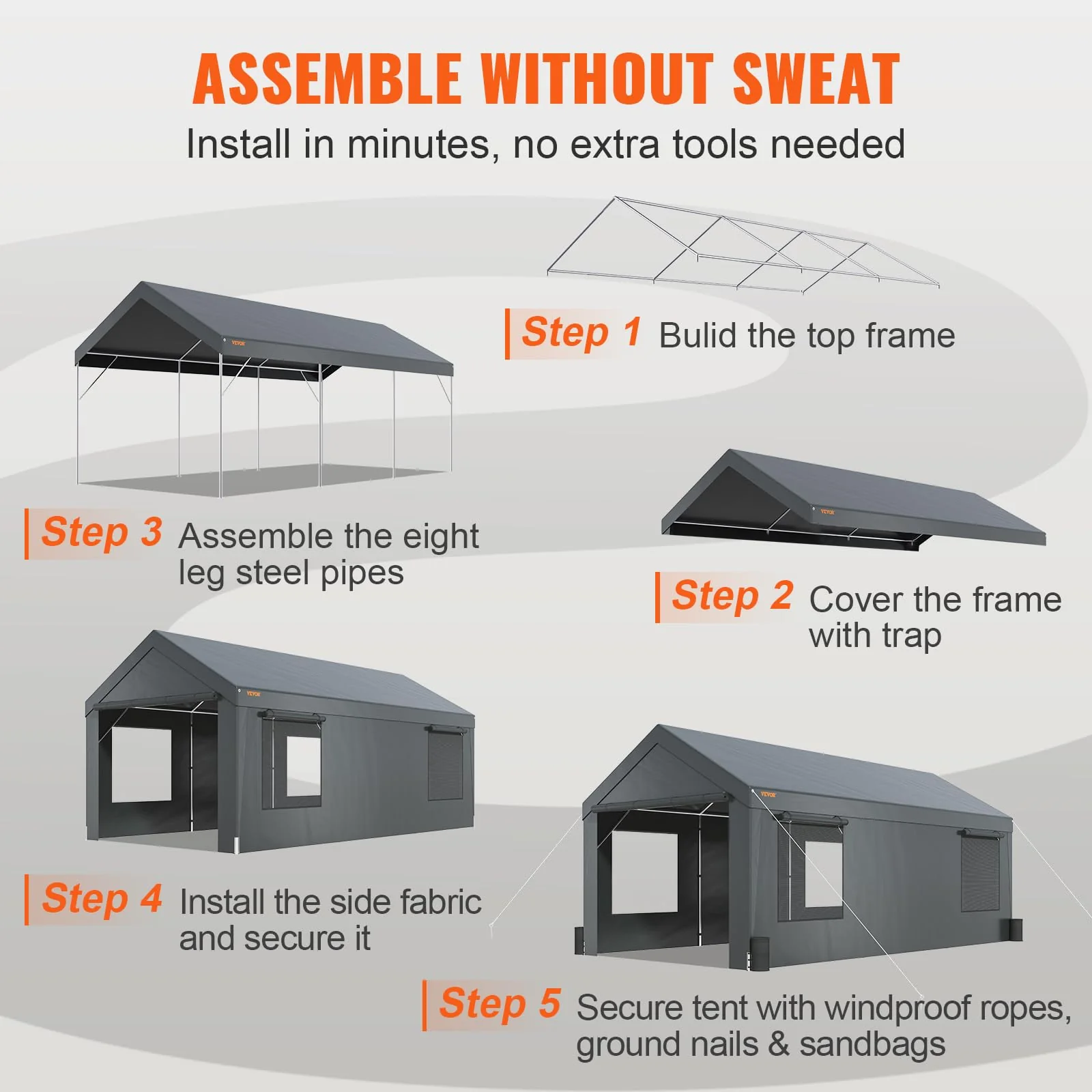 VEVOR Carport 10x20ft, Car Canopy Portable Garage - UZIS Sports