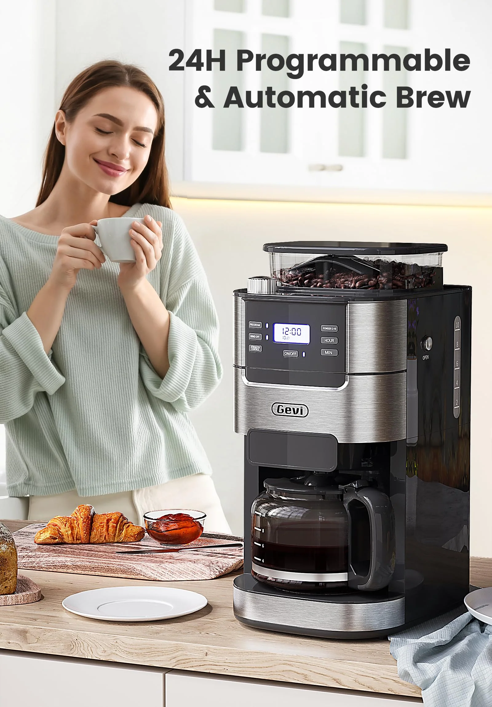 Gevi 10-Cup Coffee Maker with Built-in Grinder - UZIS Sports