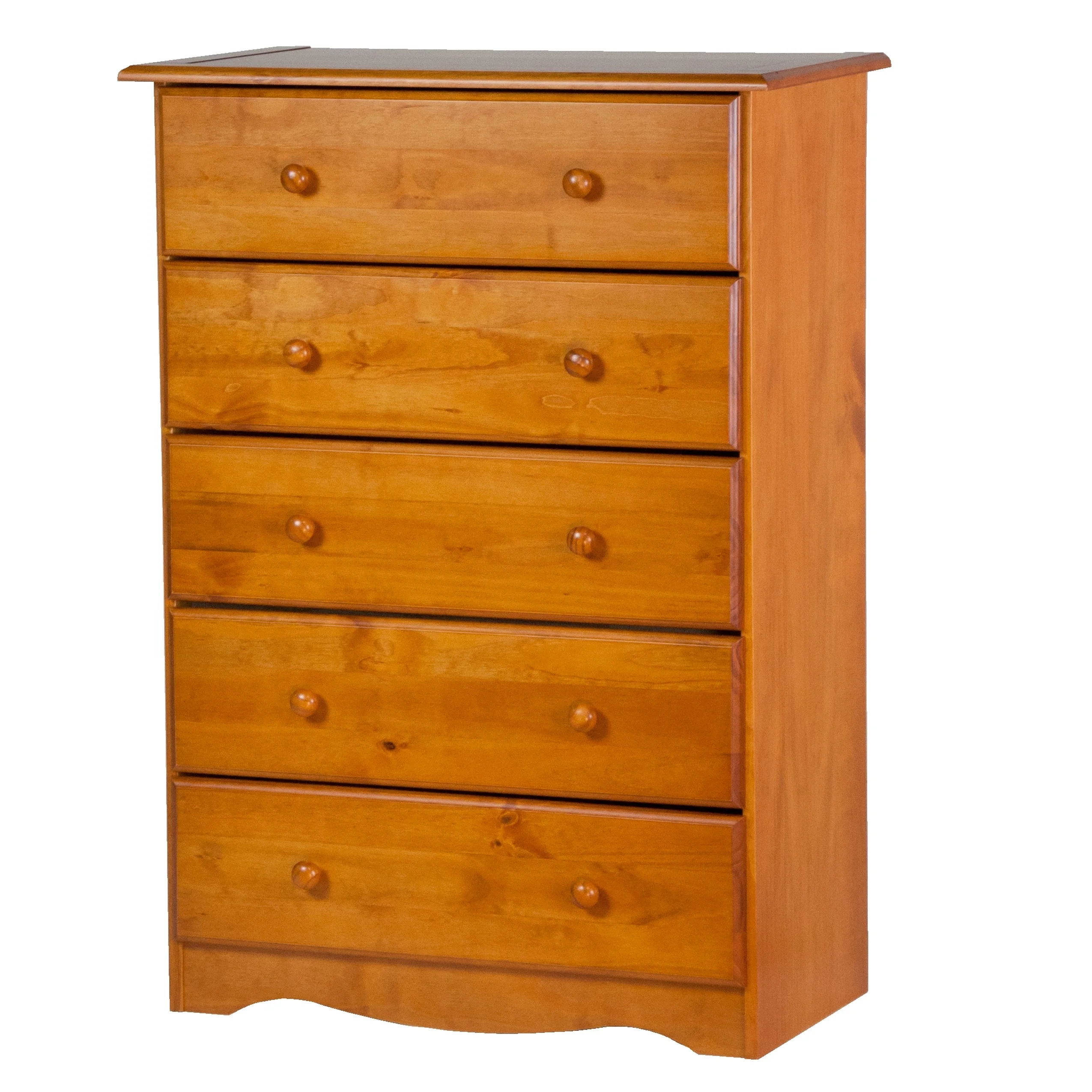 Palace Imports  100% Solid Wood 5-Drawer Chest with Metal or Wooden Knobs Honey Pine Stained Medium Wood - UZIS Sports