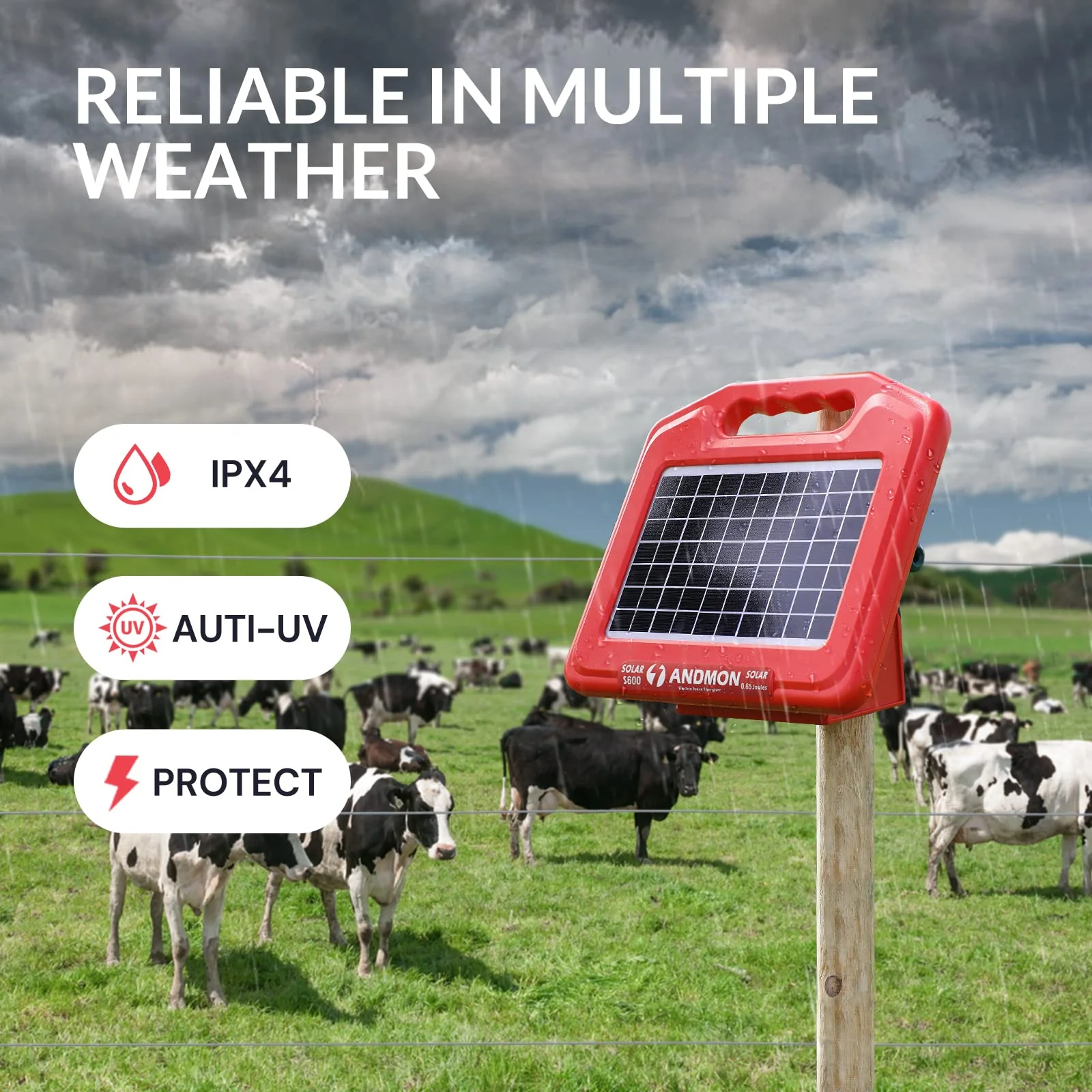 ANDMON 30 Miles Solar Fence Charger with Dual Input - UZIS Sports