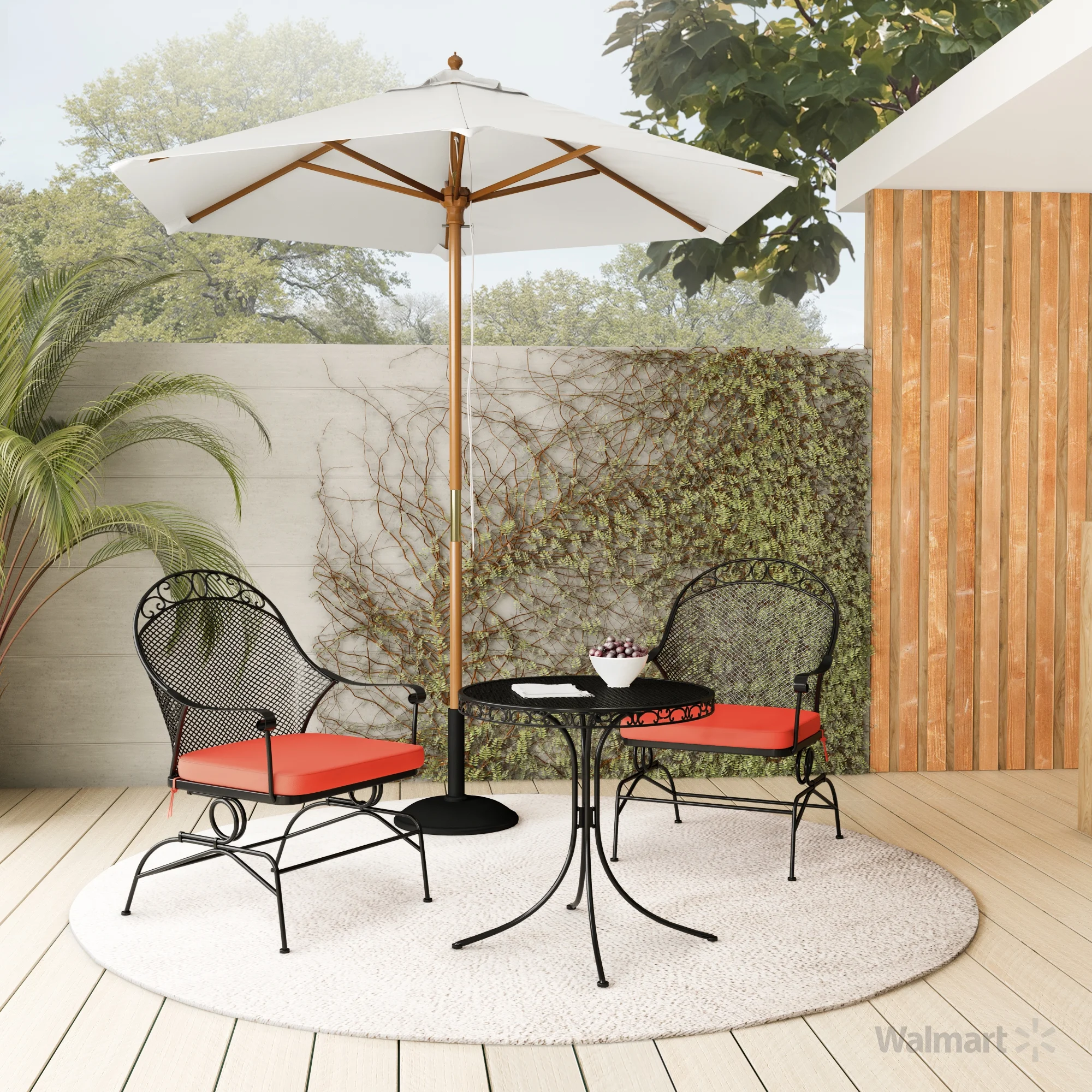 Better Homes & Gardens Clayton Court Outdoor Metal 3-Piece Bistro Set, Red Cushion, Spring Motion Chairs - UZIS Sports