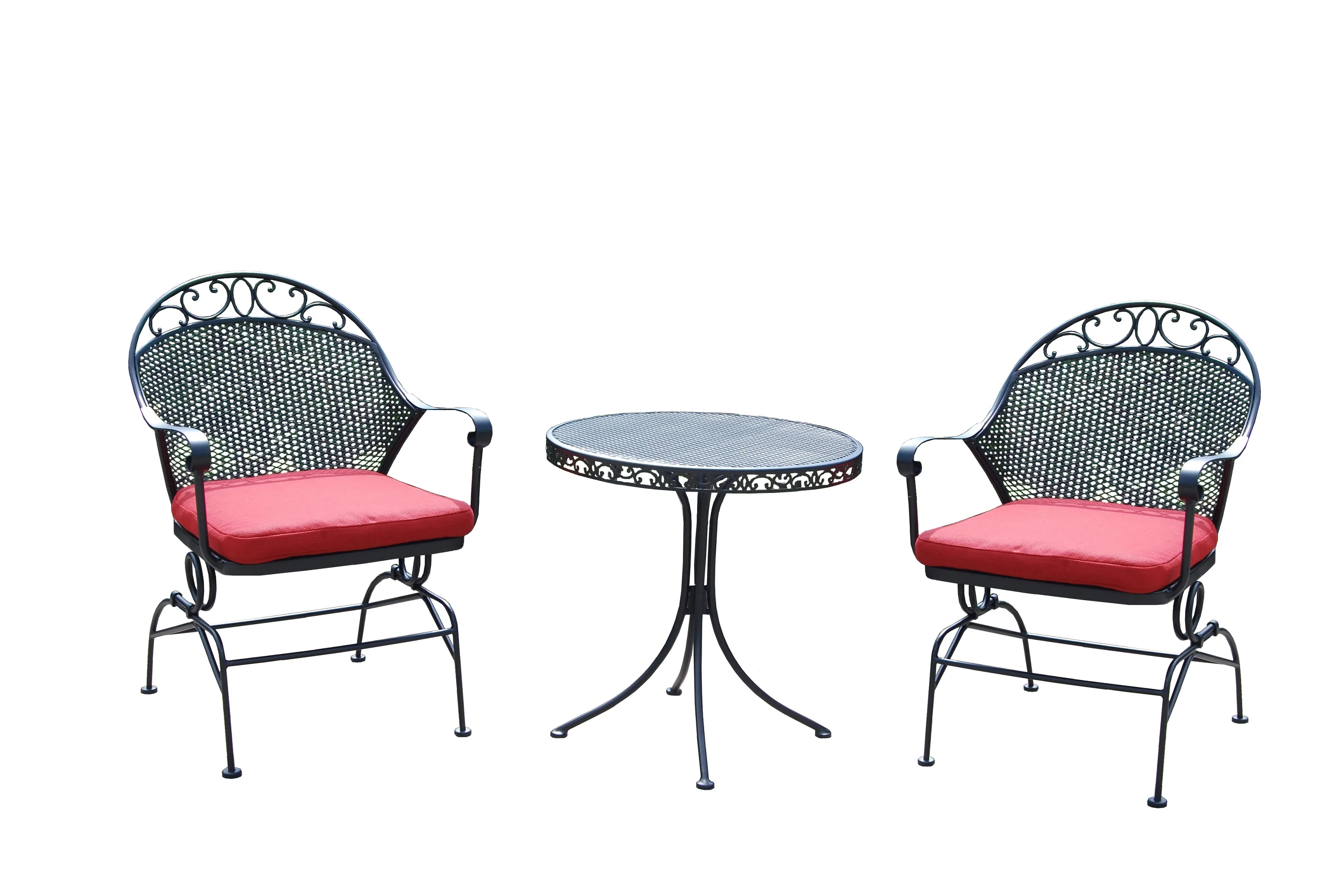 Better Homes & Gardens Clayton Court Outdoor Metal 3-Piece Bistro Set, Red Cushion, Spring Motion Chairs - UZIS Sports