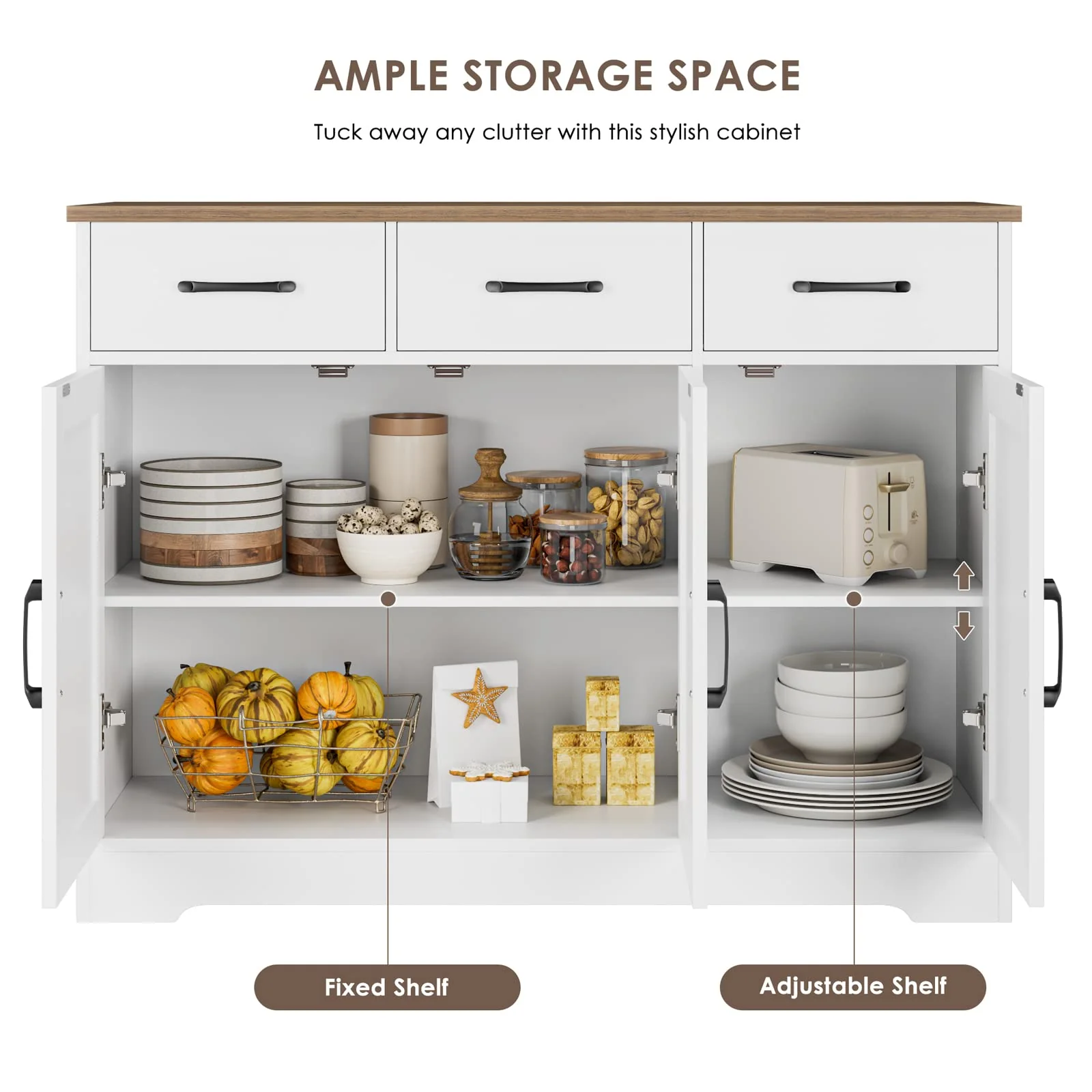 HOSTACK Modern Farmhouse Sideboard Buffet Cabinet - UZIS Sports