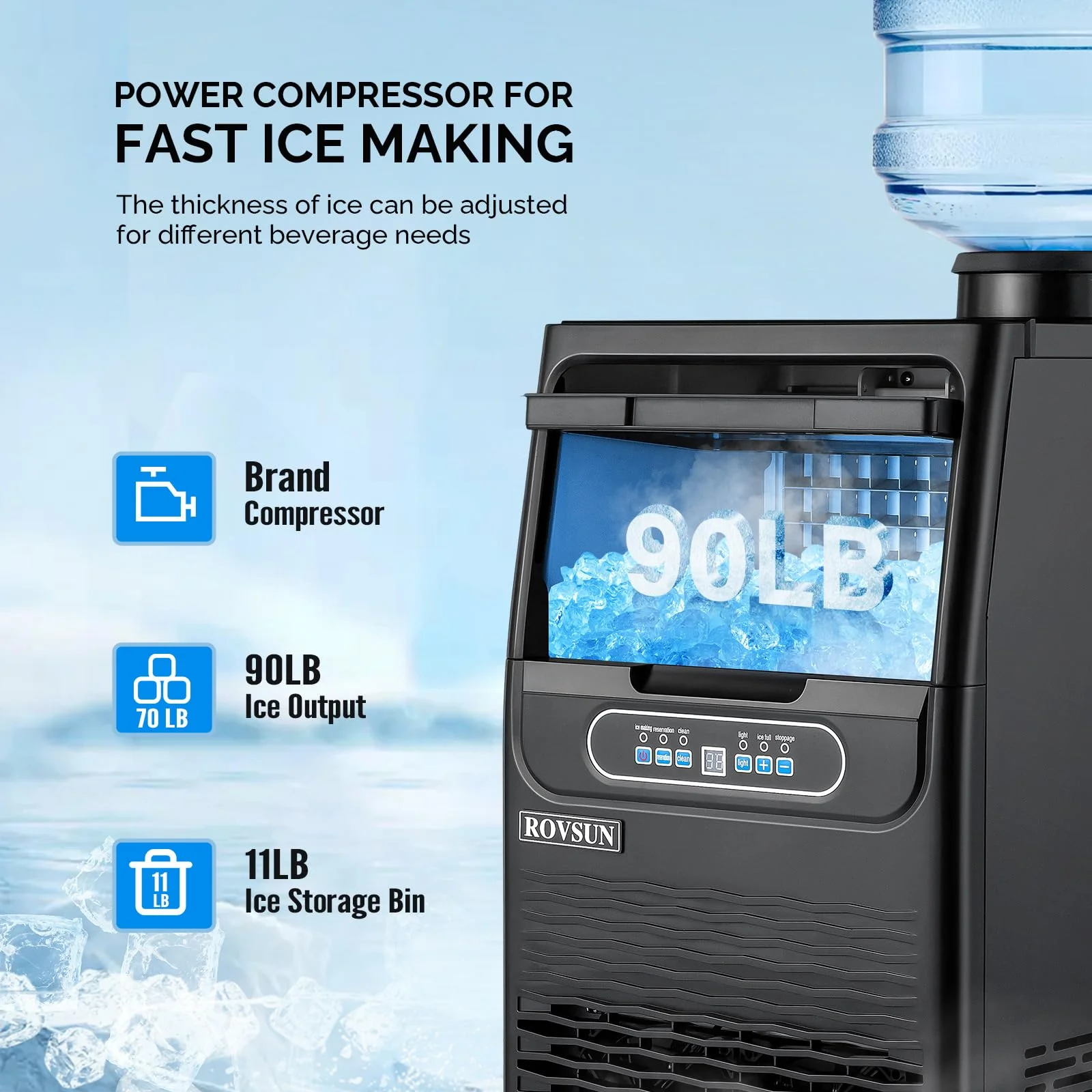 ROVSUN 90LBS/24H Ice Maker Machine with 2 Water Inlets - UZIS Sports