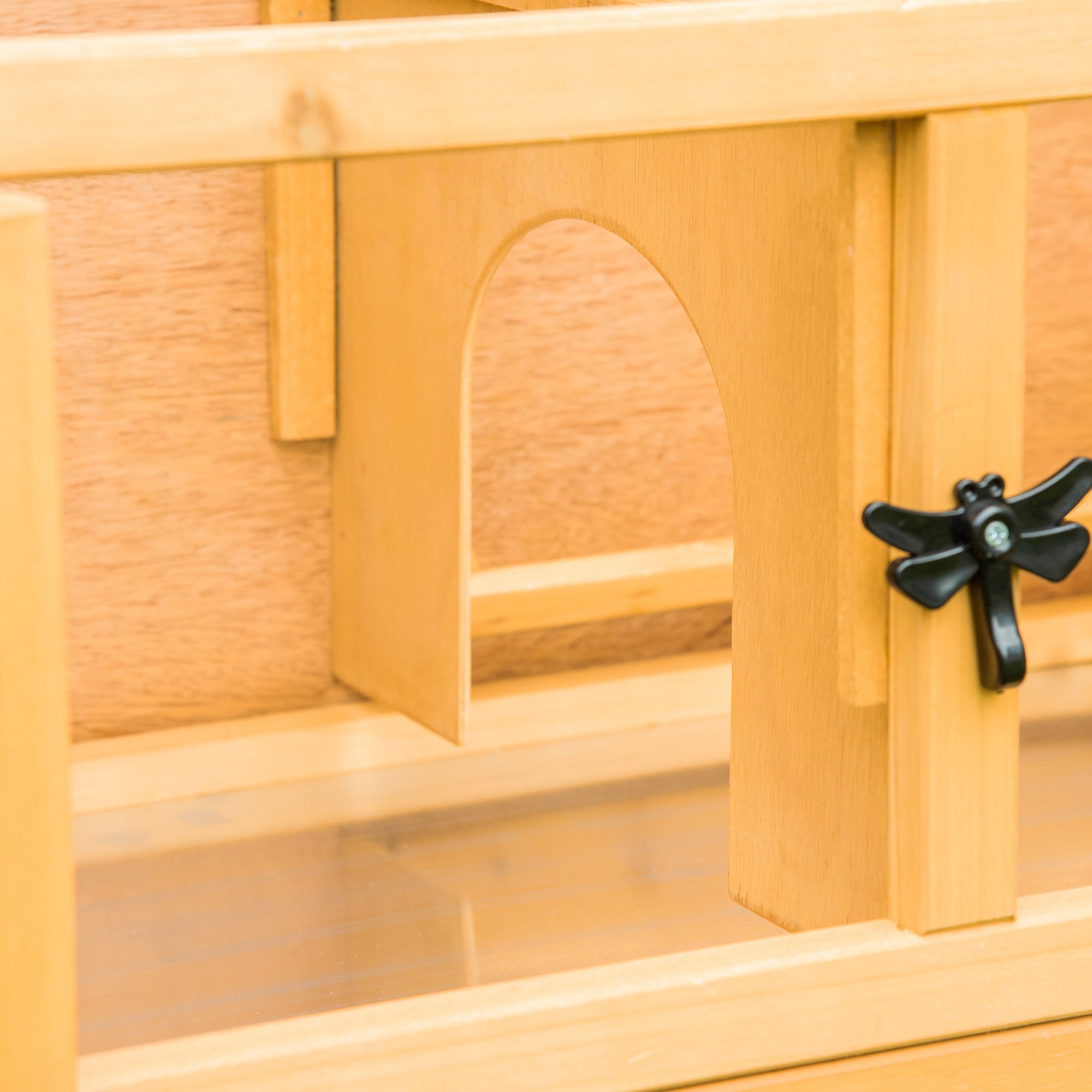 Pawhut Solid Wood Rabbit Hutch with 2 House Levels and Patio Space, Easy Clean - UZIS Sports