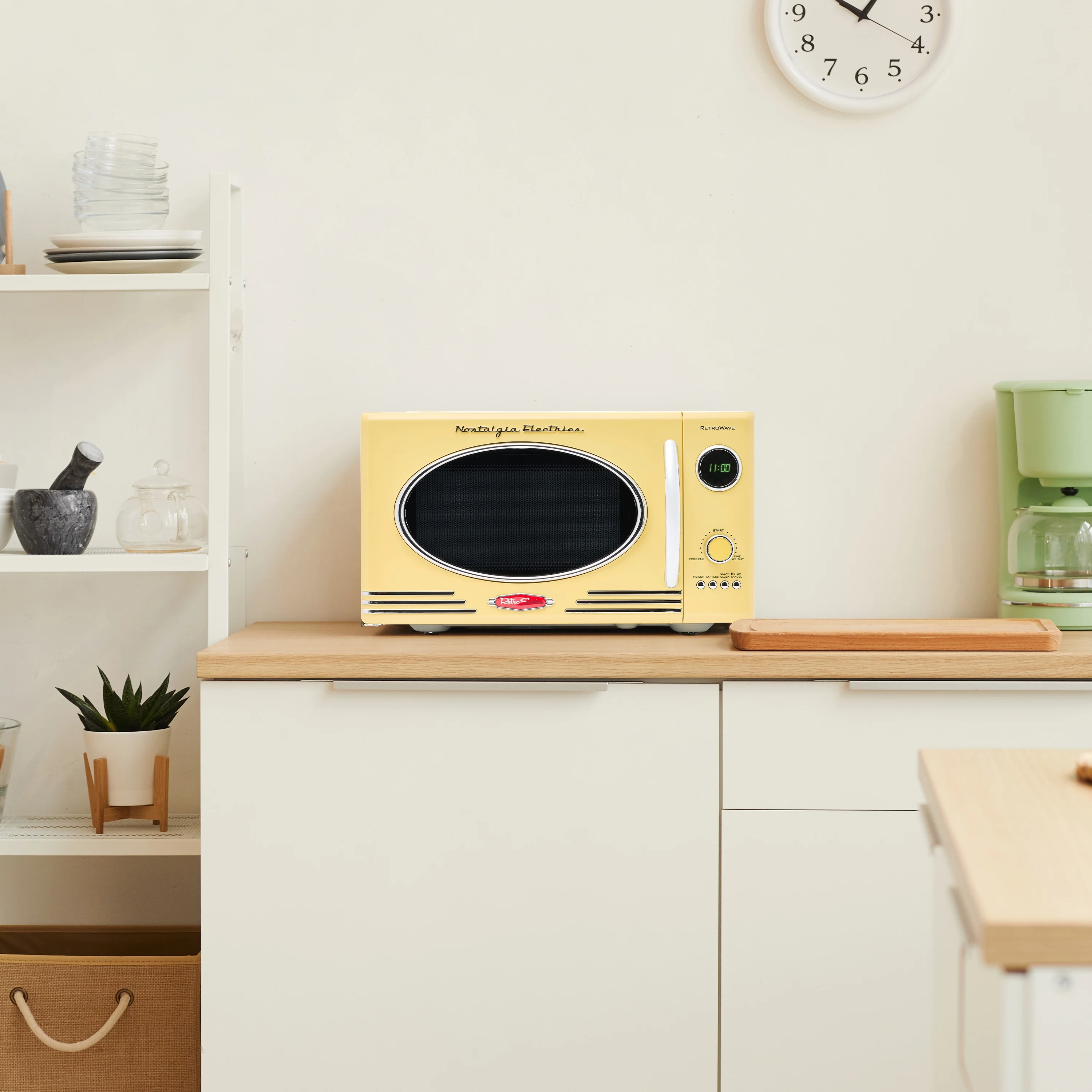 Nostalgia Retro Microwave - Countertop Microwave Oven - Includes 12 Pre-Programmed Settings and Digital Clock - 0.9 CU Ft. - 800 Watts - Yellow - UZIS Sports