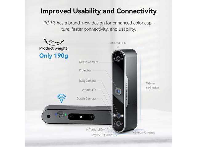 Revopoint MIRACO Standalone 3D Scanner - 0.02mm Precision, Full-Color Handheld Imaging, 5000mAh Battery for 3D Printing - UZIS Sports