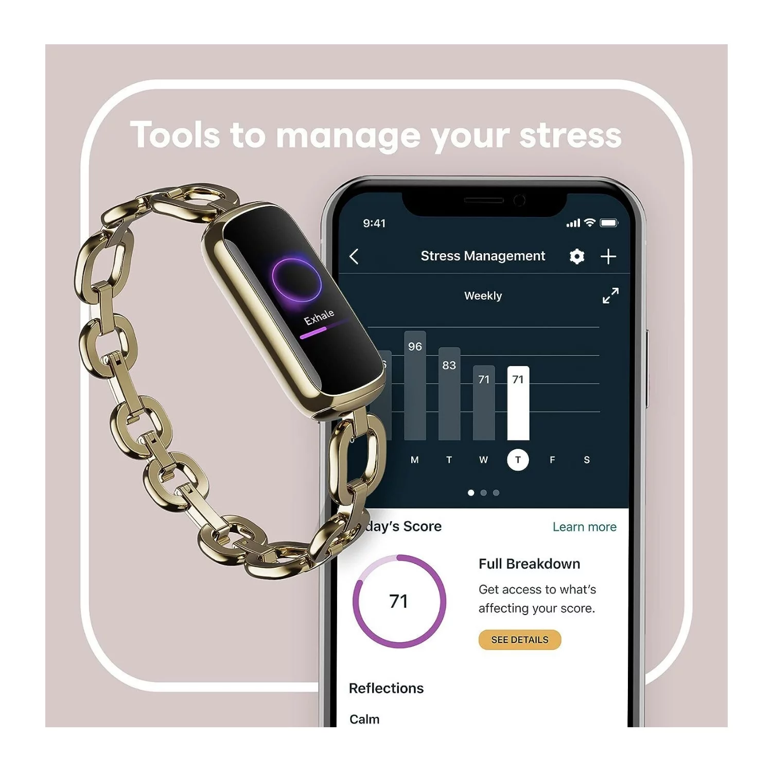 Fitbit Luxe - Gorjana Special Edition - soft gold stainless steel - activity tracker with Parker link bracelet - stainless steel - gold - Bluetooth - UZIS Sports