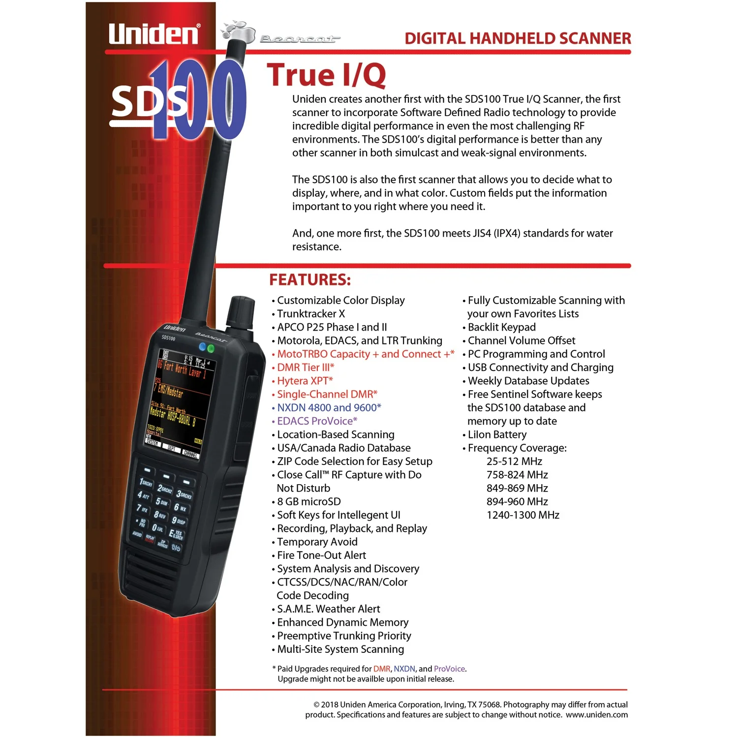 Uniden SDS100 True I/Q Digital Handheld Scanner - UZIS Sports