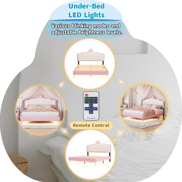 Linique Full Size Upholstered Bed Frame with LED Lights - UZIS Sports