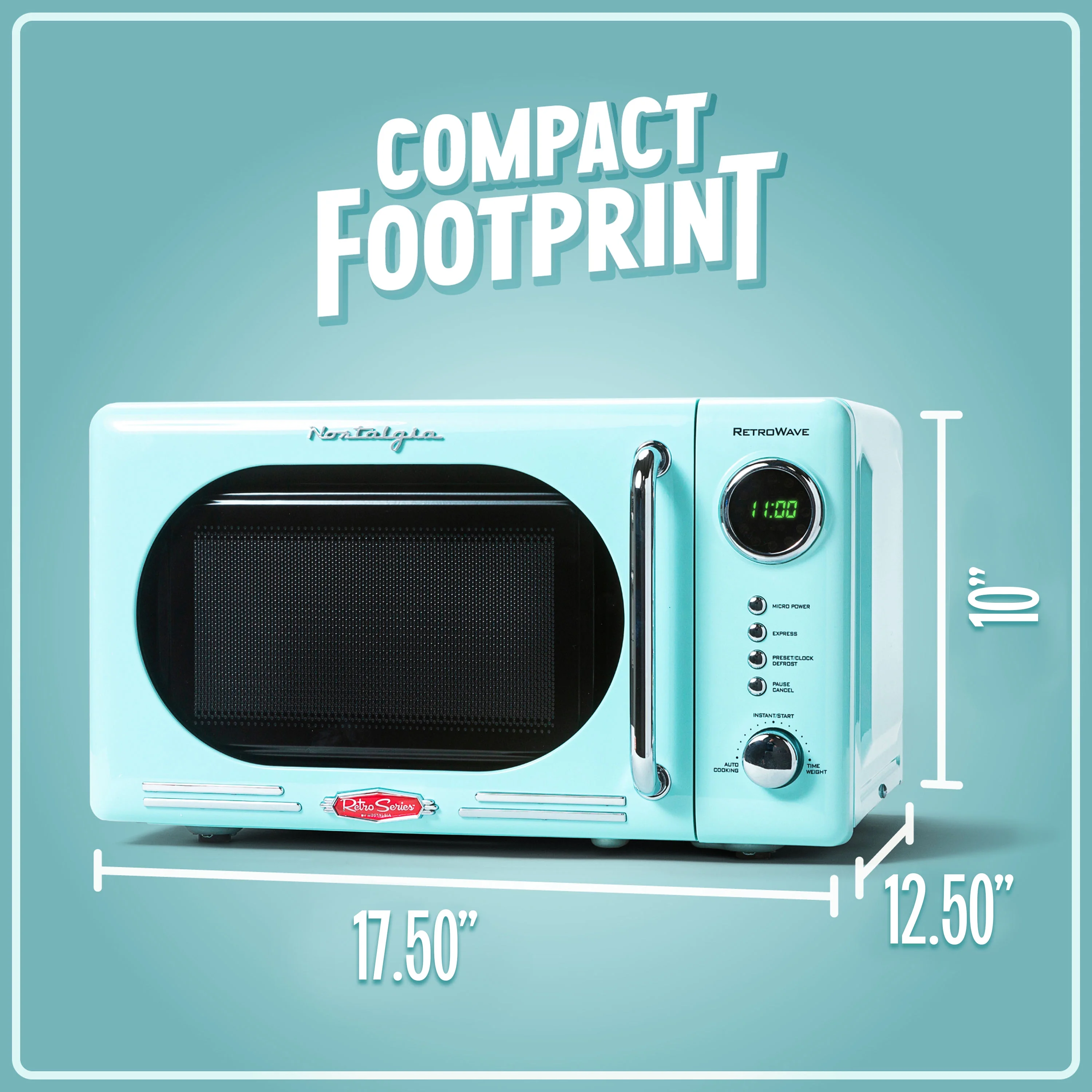 Nostalgia Retro Compact Countertop Microwave Oven, 0.7 Cu. Ft. 700-Watts with LED Digital Display, Child Lock, Easy Clean Interior, Aqua - UZIS Sports