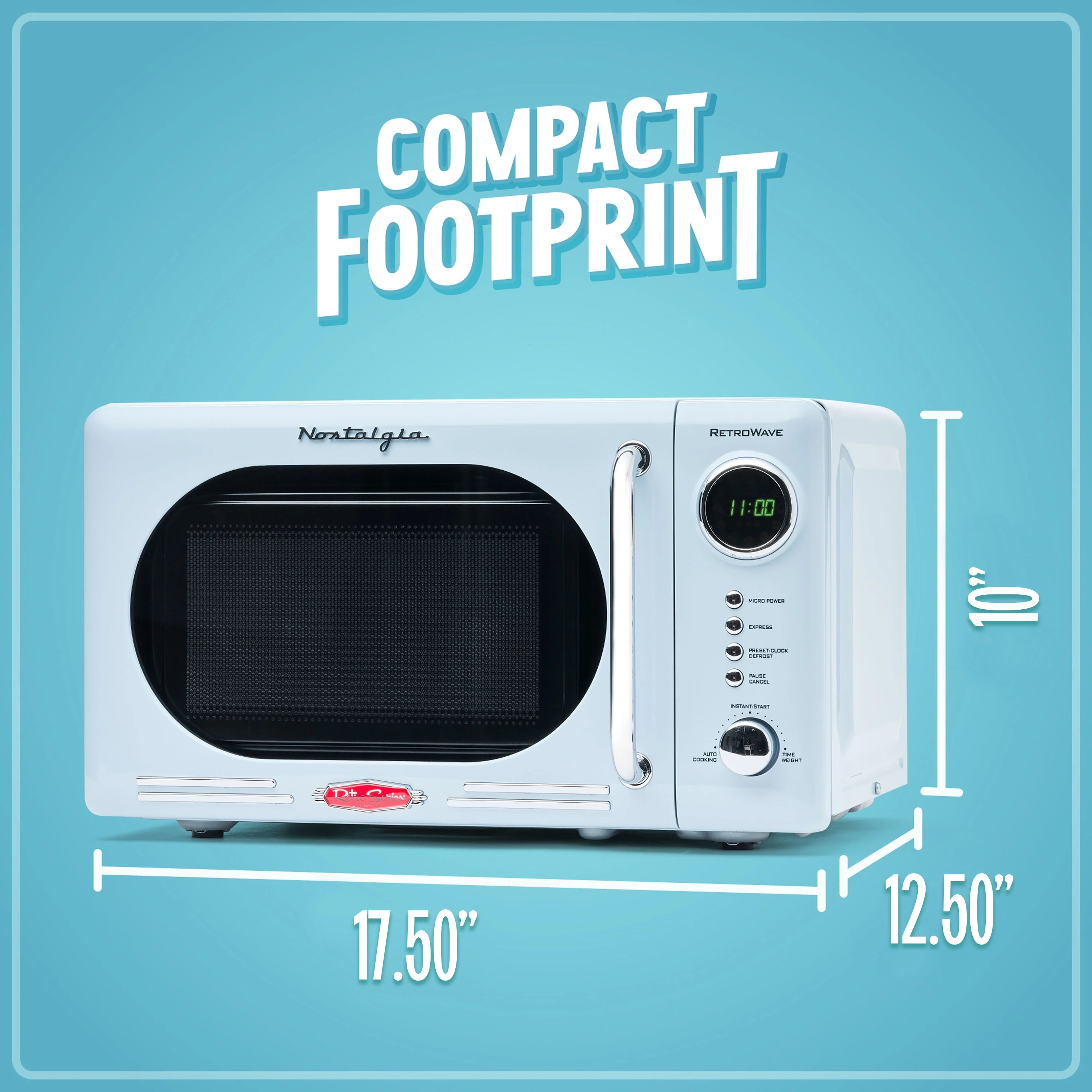 Nostalgia Retro Compact Countertop Microwave Oven, 0.7 Cu. Ft. 700-Watts with LED Digital Display, Child Lock, Easy Clean Interior, Blue - UZIS Sports