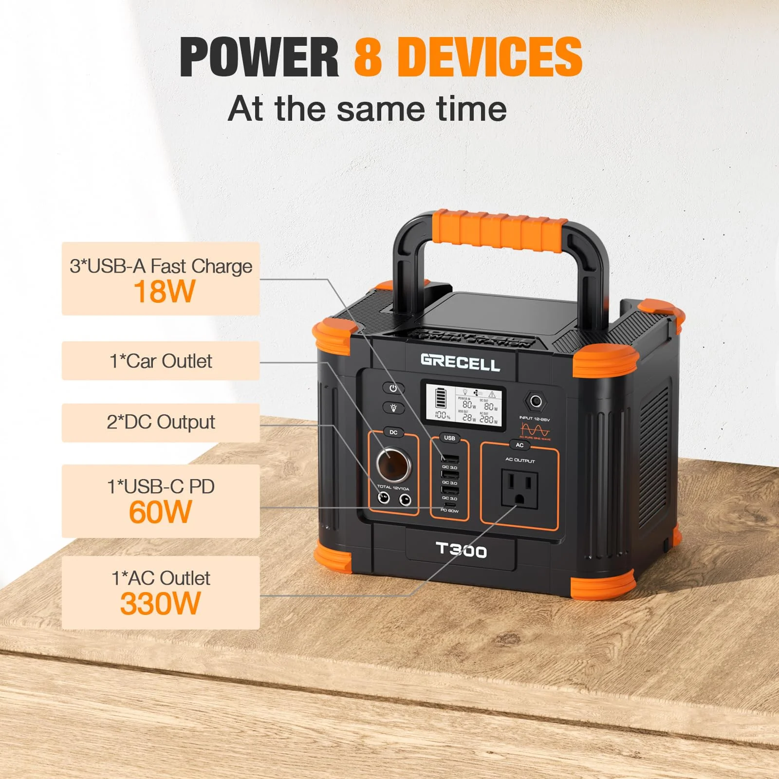 Portable Power Station 300W, GRECELL 288Wh Solar Generator - UZIS Sports