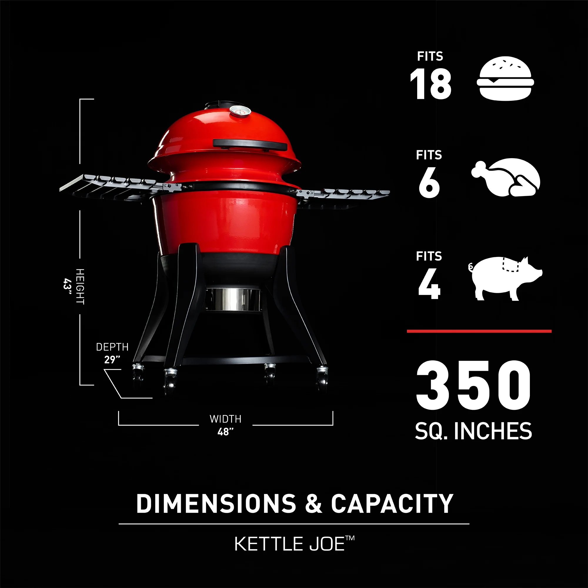 Kamado Joe Kettle Joe 22 in. Charcoal Grill in Red with Hinged Lid, Cart, and Side Shelves - UZIS Sports