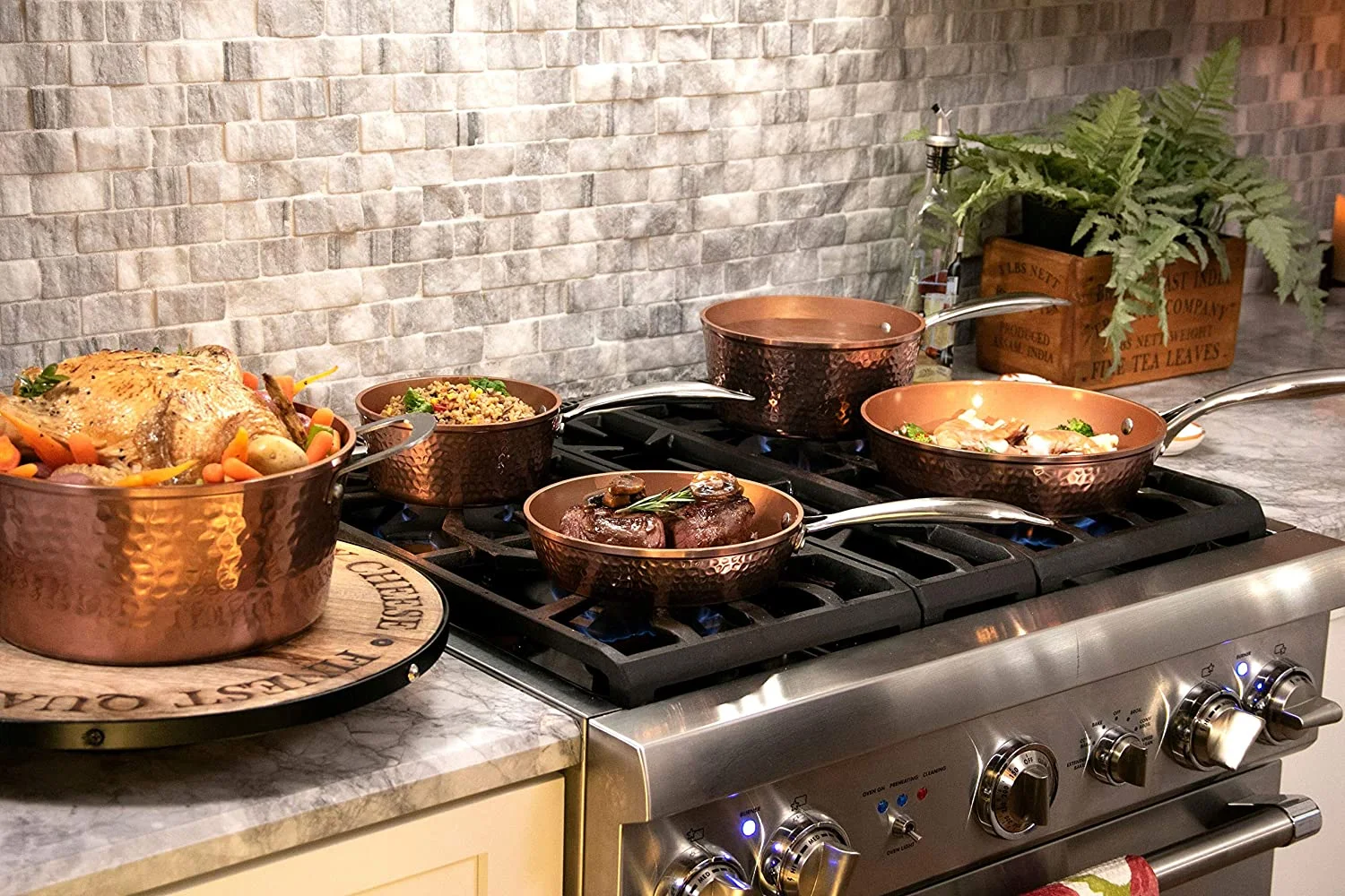 Gotham Steel Hammered Collection Pots and Pans Set, 10-Piece Premium Cookware Set with Nonstick Coating, Dishwasher and Oven Safe, Copper - UZIS Sports